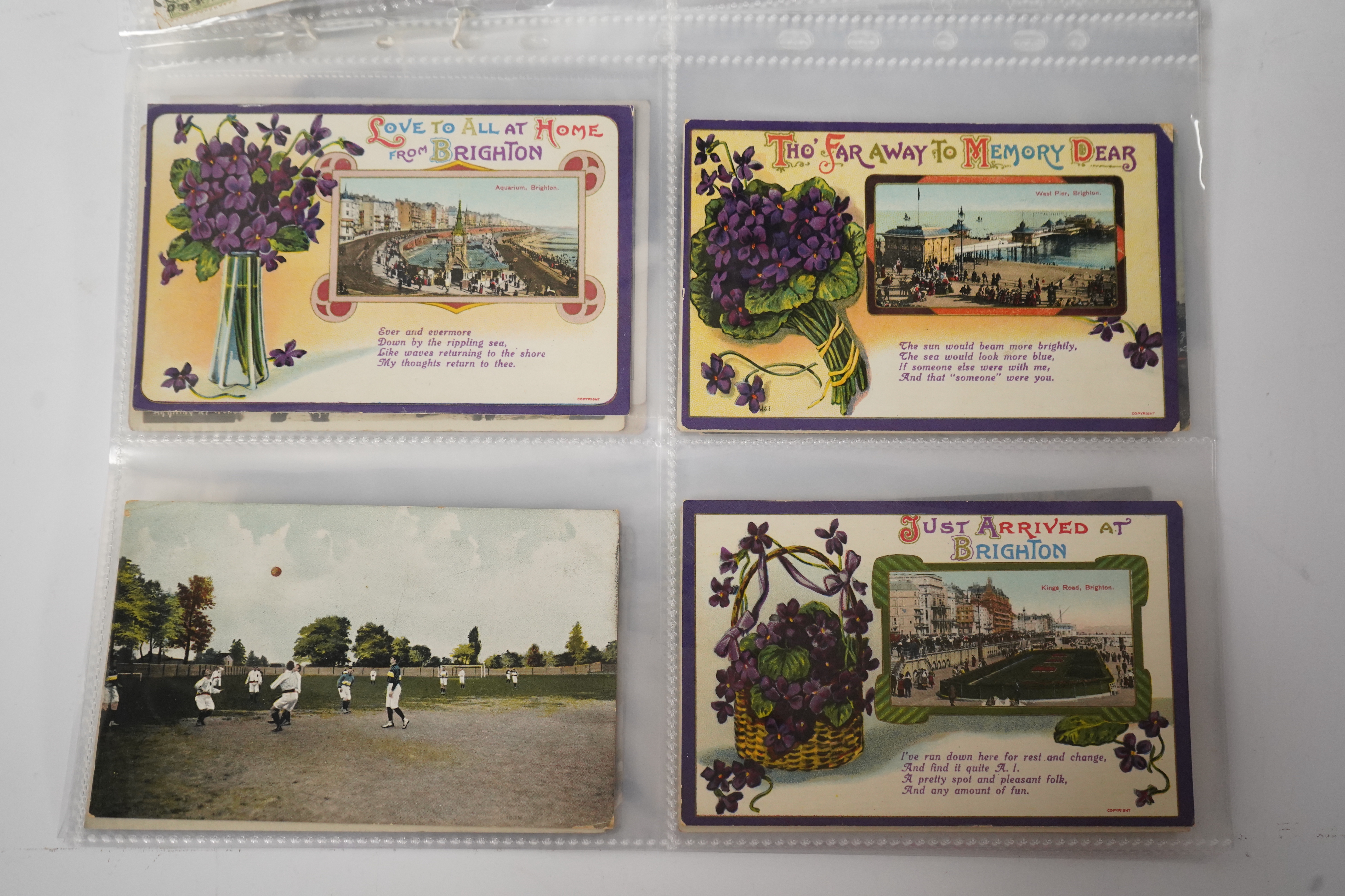 Brighton & Hove interest; a collection of one hundred and twelve assorted vintage postcards, mostly pre WW1, including novelty, shopfronts and Albion football matches